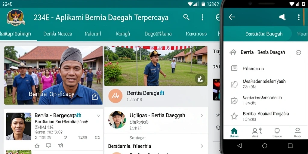 Antarmuka pengguna aplikasi 234E dengan berita daerah terkini.
