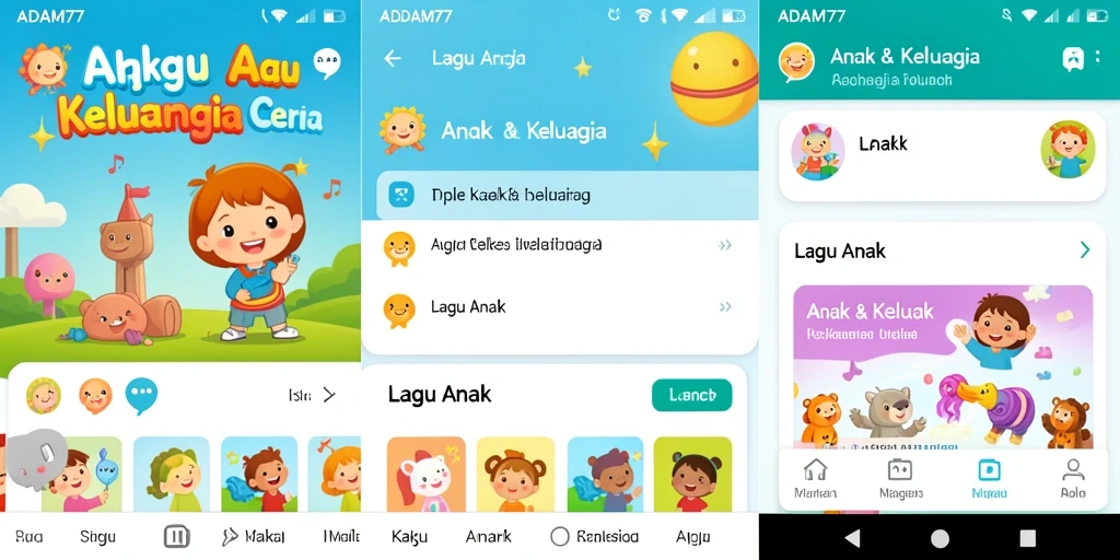 Tampilan antarmuka aplikasi Lagu Anak yang ceria dan interaktif.