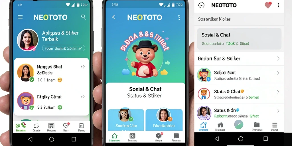 Antarmuka menarik dengan berbagai pilihan stiker dan status.