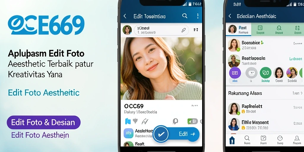 Antarmuka OCE69 menampilkan berbagai fitur editing foto aesthetic.