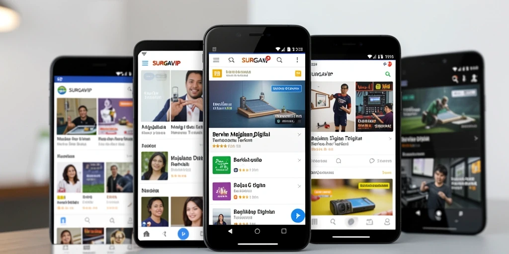 Tampilan antarmuka aplikasi SURGAVIP yang modern dan informatif.
